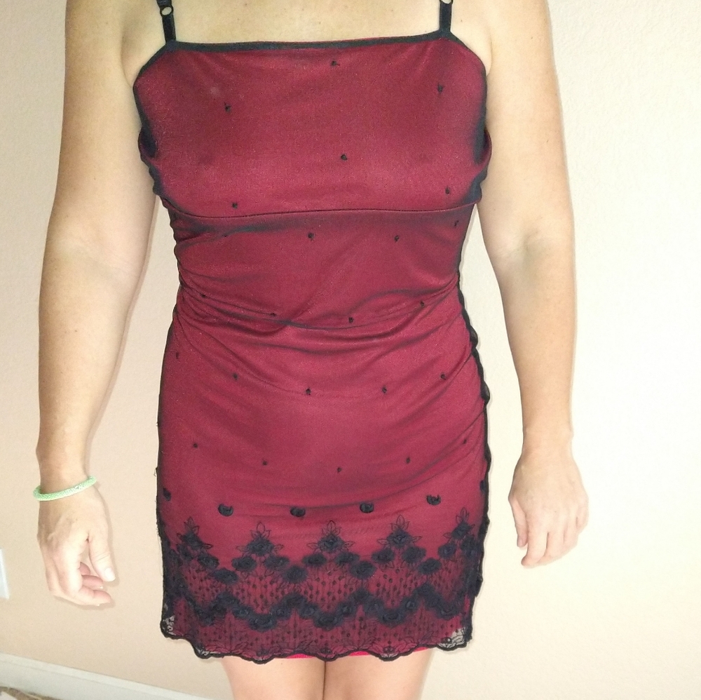 Satin slip dress with lace covering